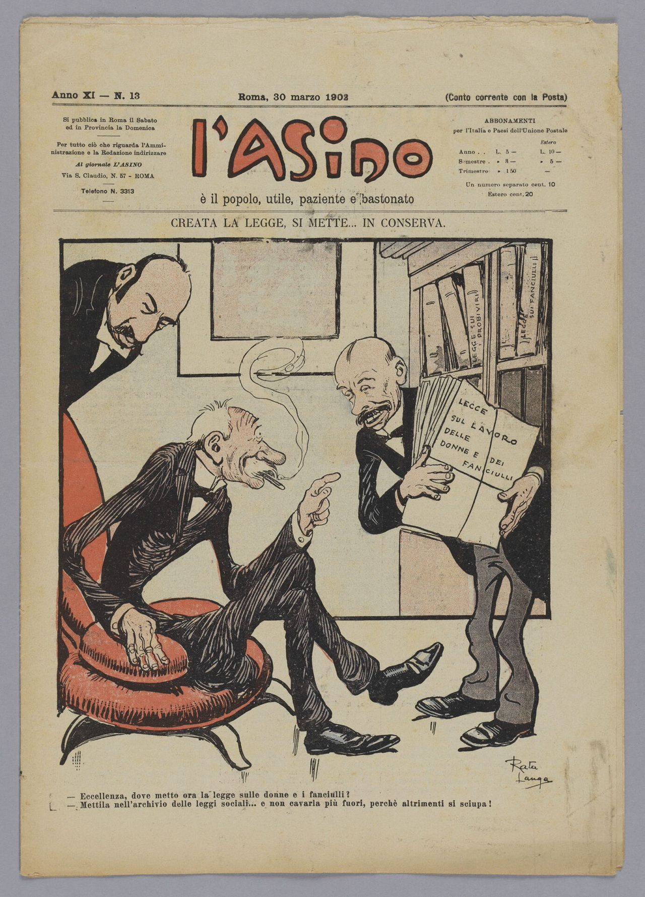 Creata la legge, si mette in conserva, 1902, in L'Asino Raccolta Alessandro Bertoli